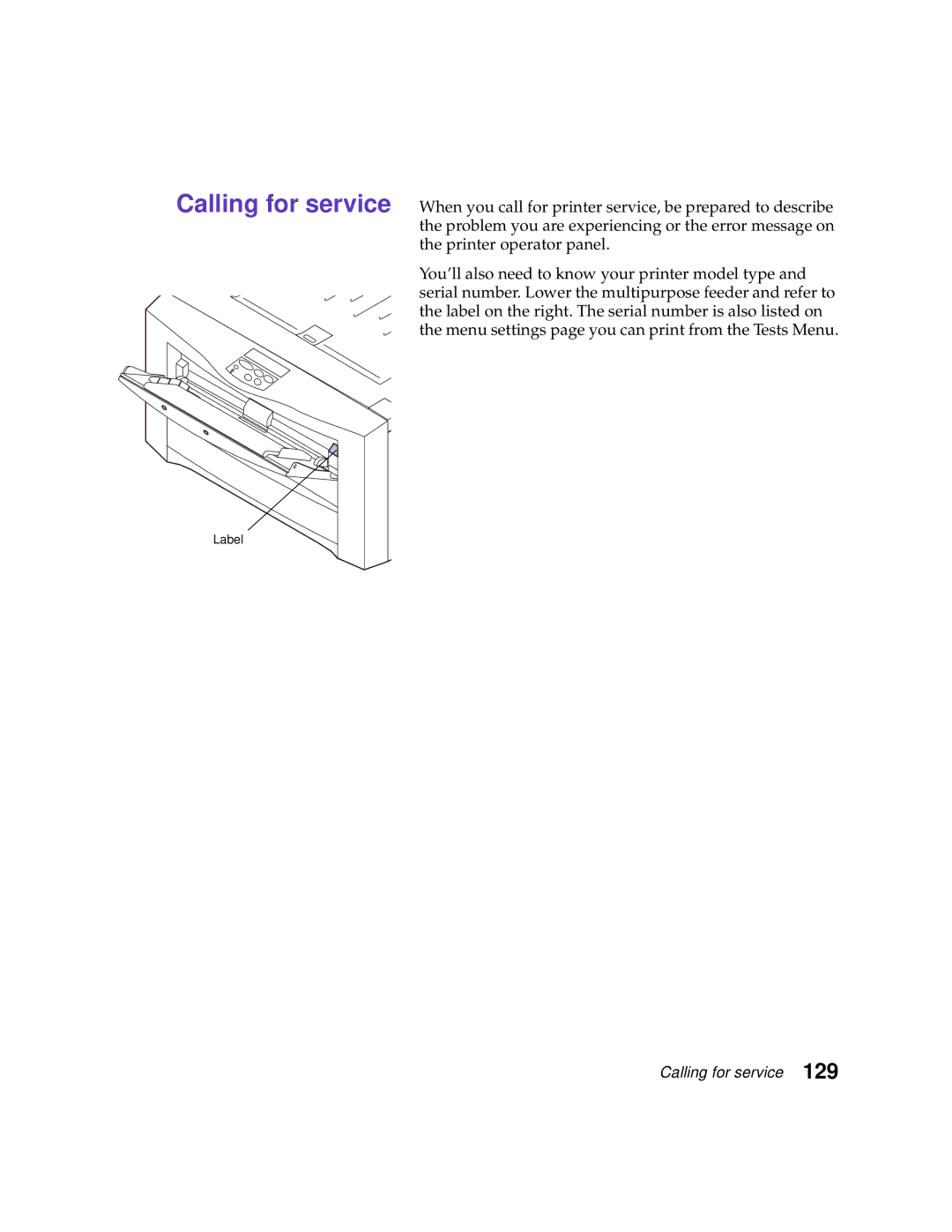 Lexmark 1200 manual Calling for service 