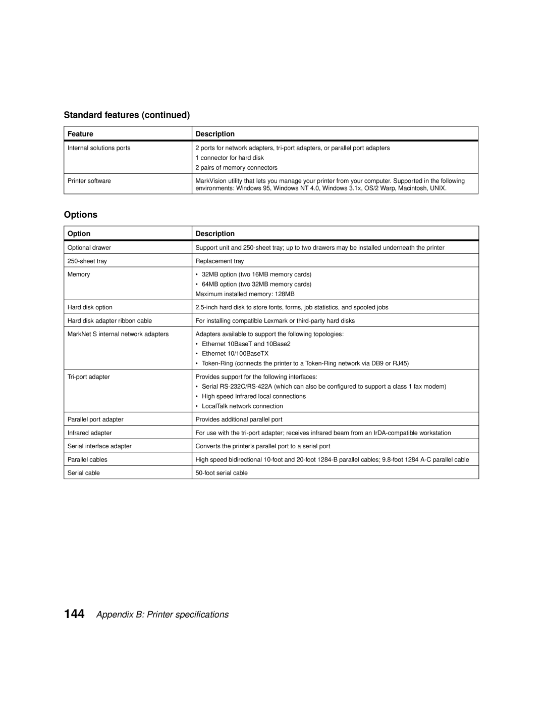 Lexmark 1200 manual Options 