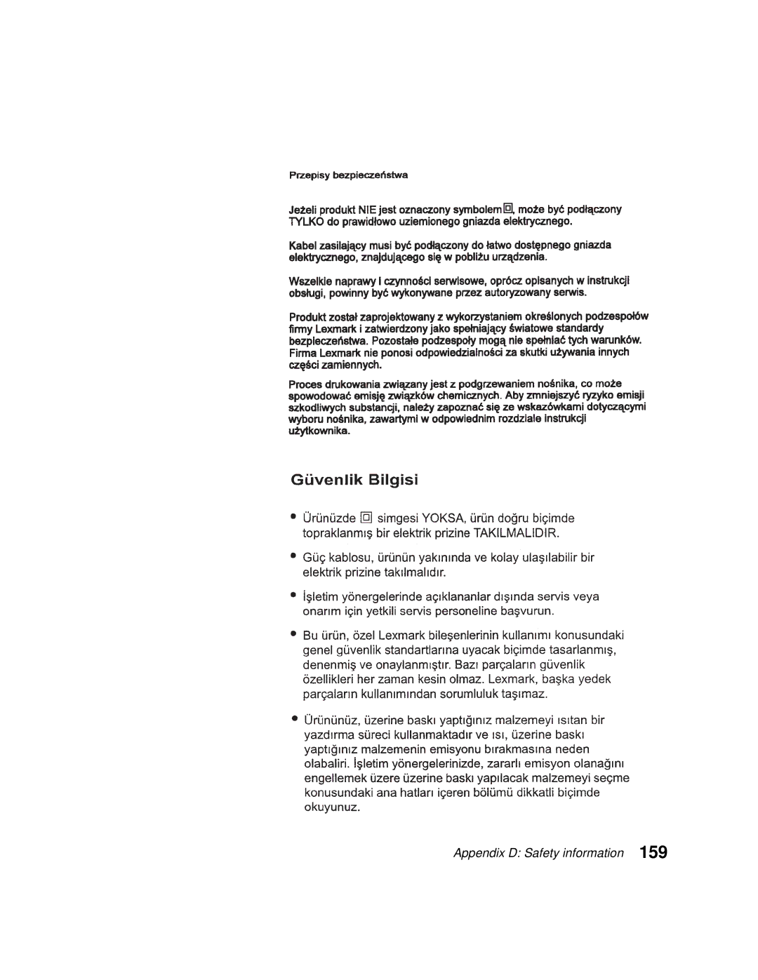 Lexmark 1200 manual Appendix D Safety information 