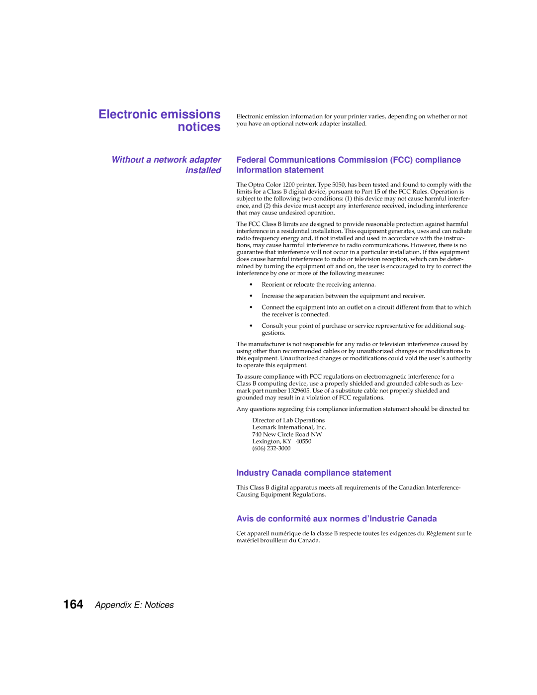 Lexmark 1200 manual Electronic emissions notices 