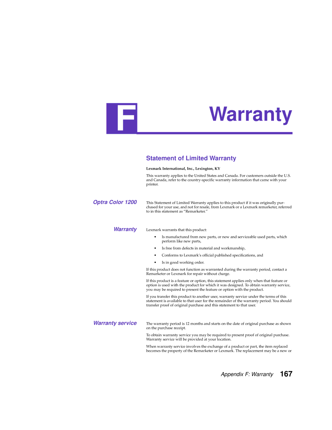 Lexmark 1200 manual Statement of Limited Warranty 