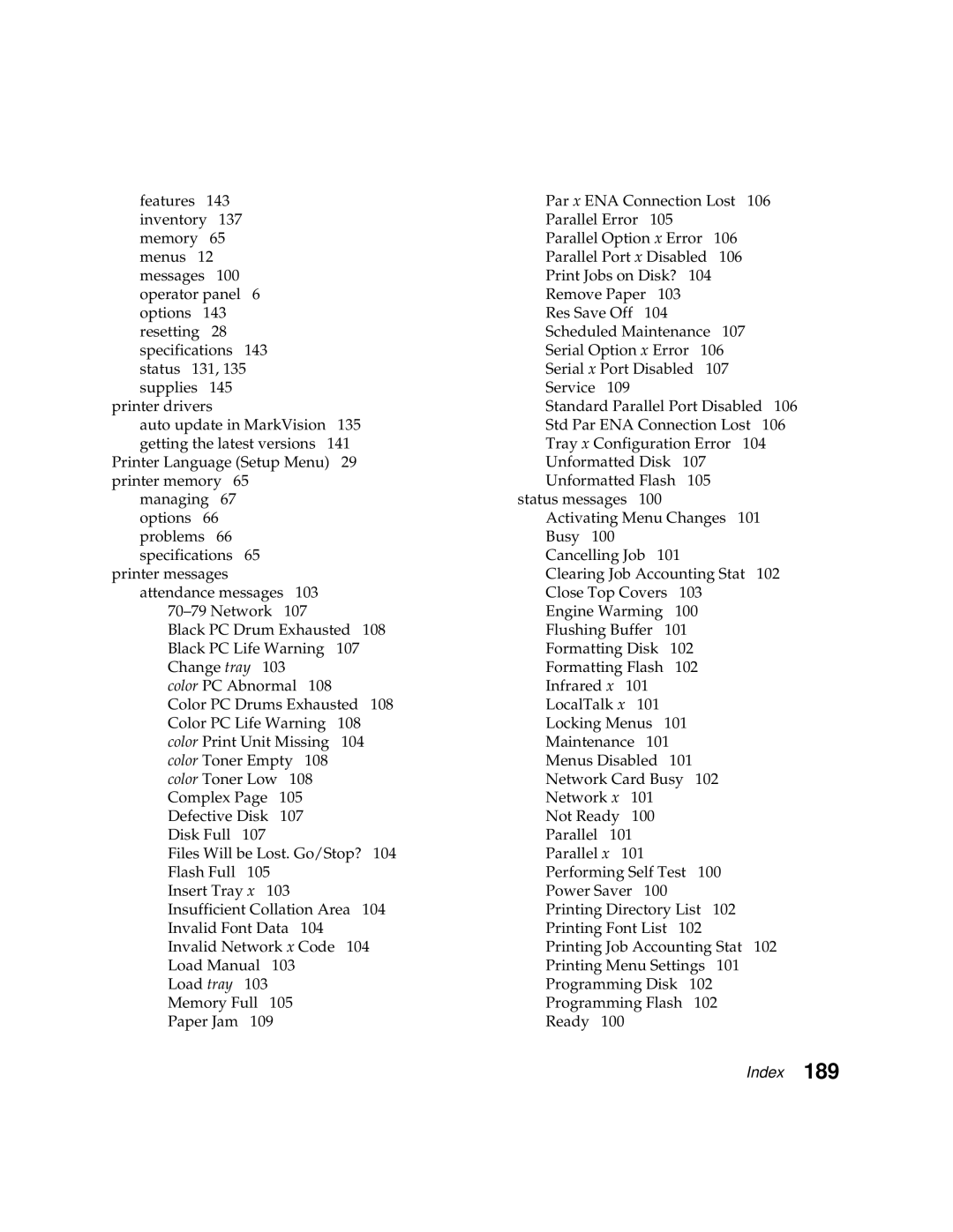 Lexmark 1200 manual Index 