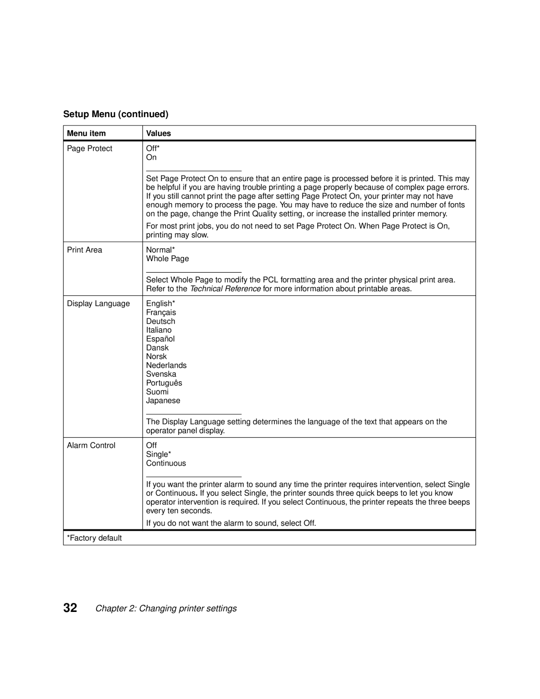 Lexmark 1200 manual Protect Off, Printing may slow, Every ten seconds, If you do not want the alarm to sound, select Off 