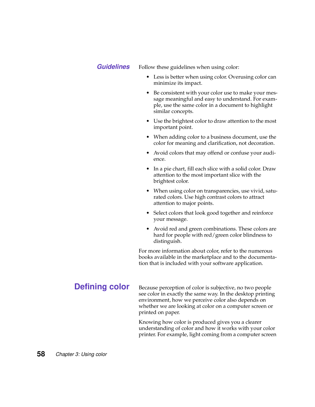 Lexmark 1200 manual Defining color, Guidelines 