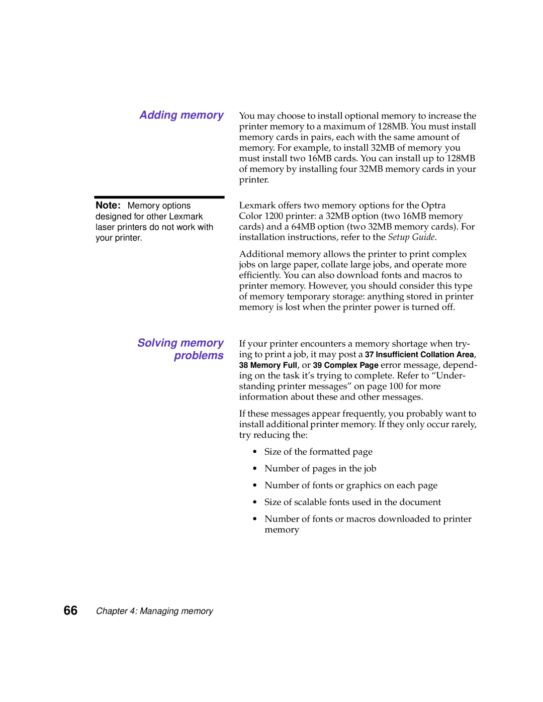 Lexmark 1200 manual Solving memory problems 