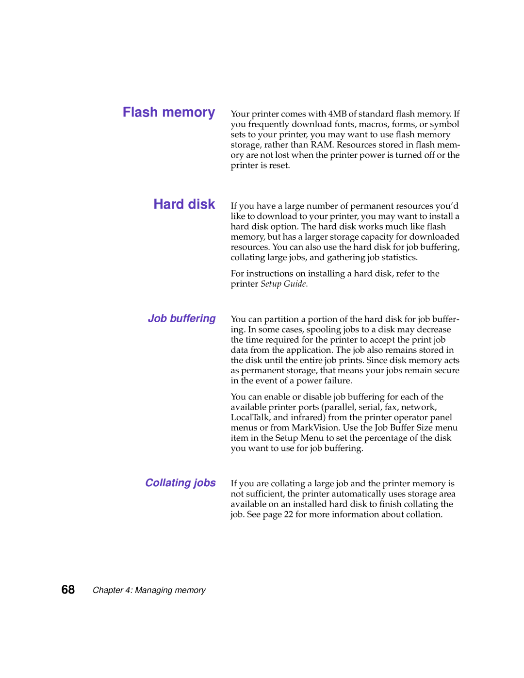 Lexmark 1200 manual Job buffering Collating jobs 