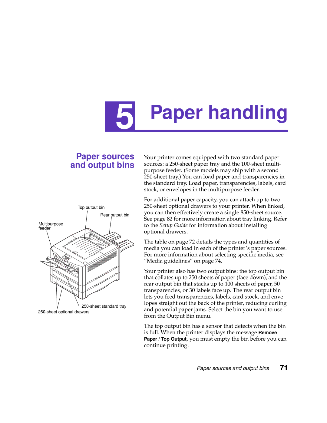 Lexmark 1200 manual Paper handling, Paper sources and output bins 