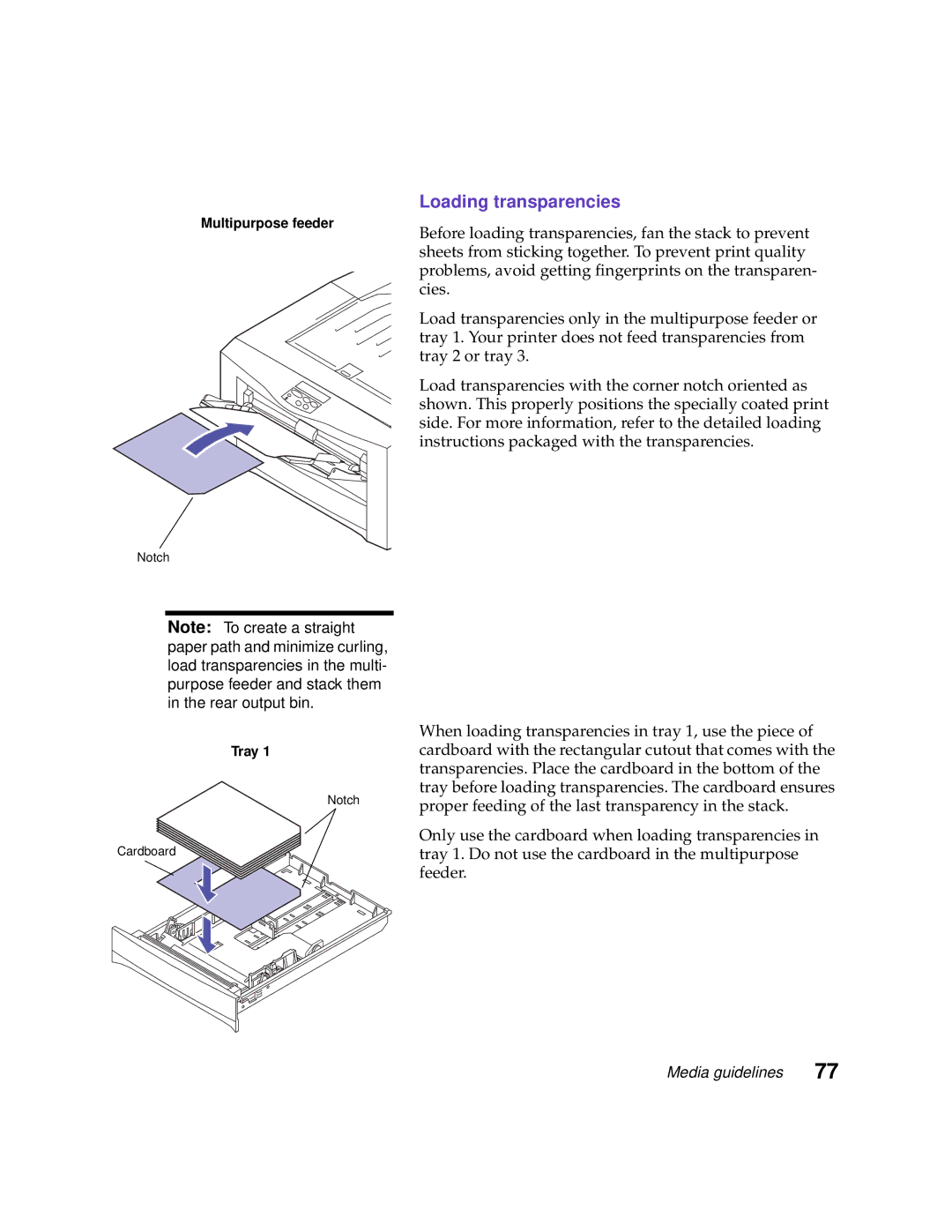 Lexmark 1200 manual Loading transparencies 