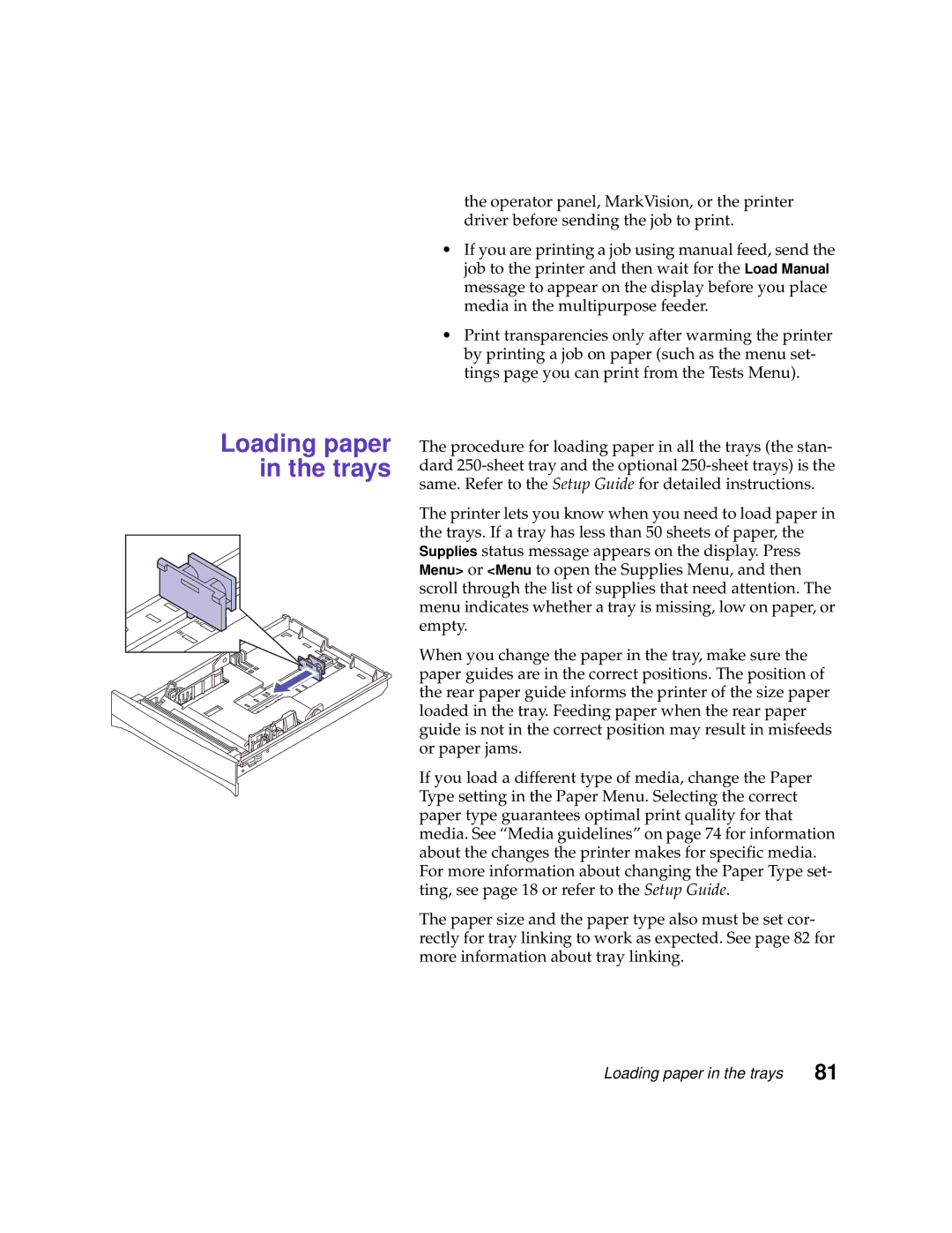 Lexmark 1200 manual Loading paper in the trays 