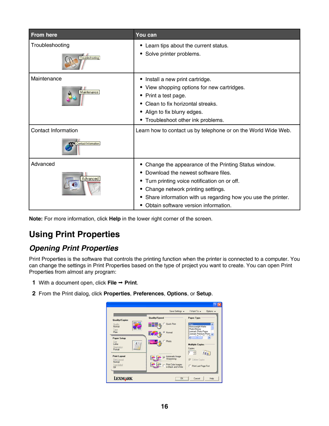 Lexmark 1300 Series manual Using Print Properties, Opening Print Properties 