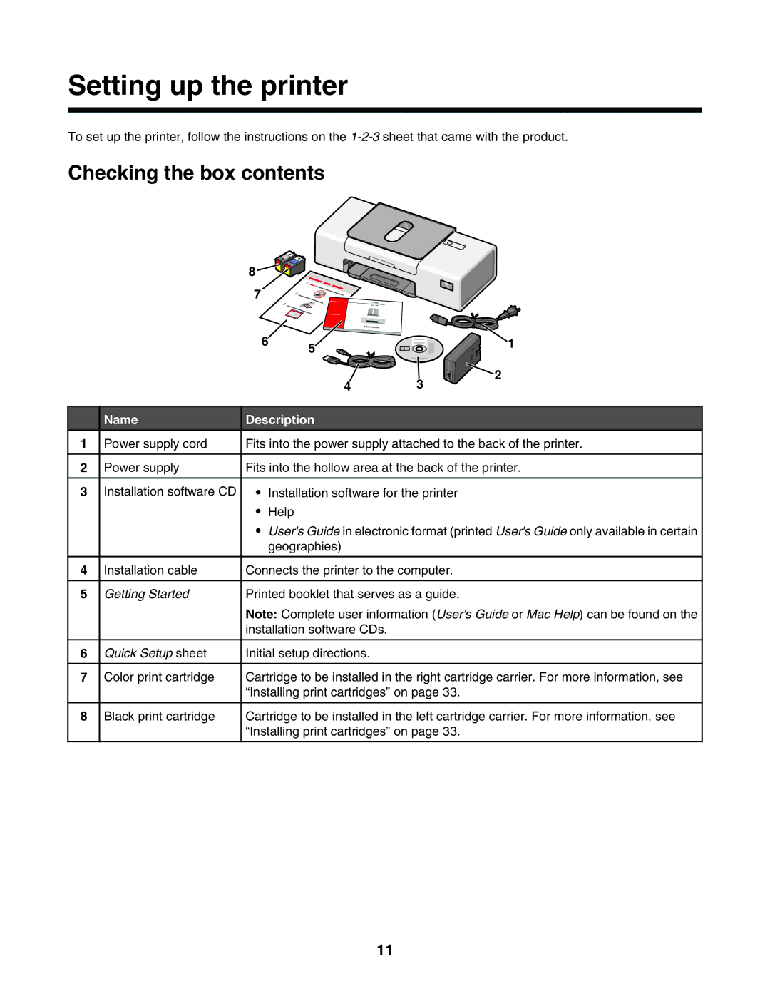 Lexmark 1400 Series manual Setting up the printer, Checking the box contents 