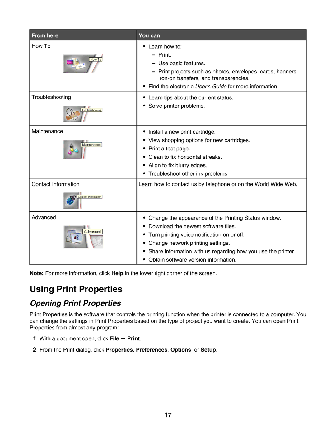 Lexmark 1400 Series manual Using Print Properties, Opening Print Properties 