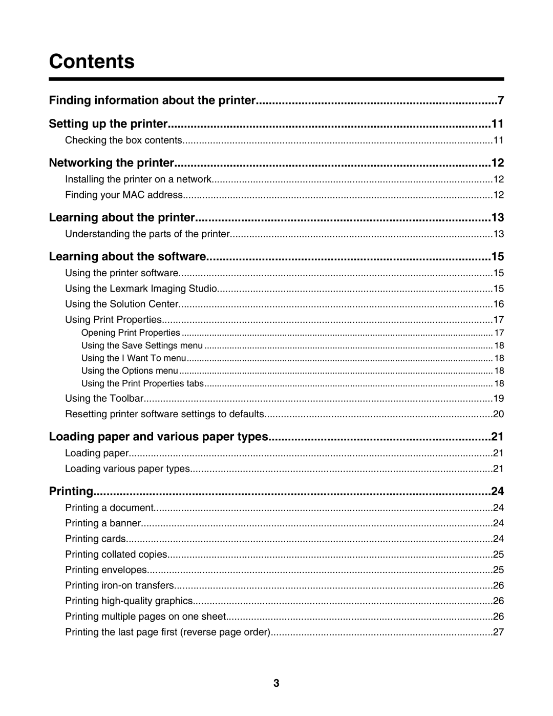 Lexmark 1400 Series manual Contents 