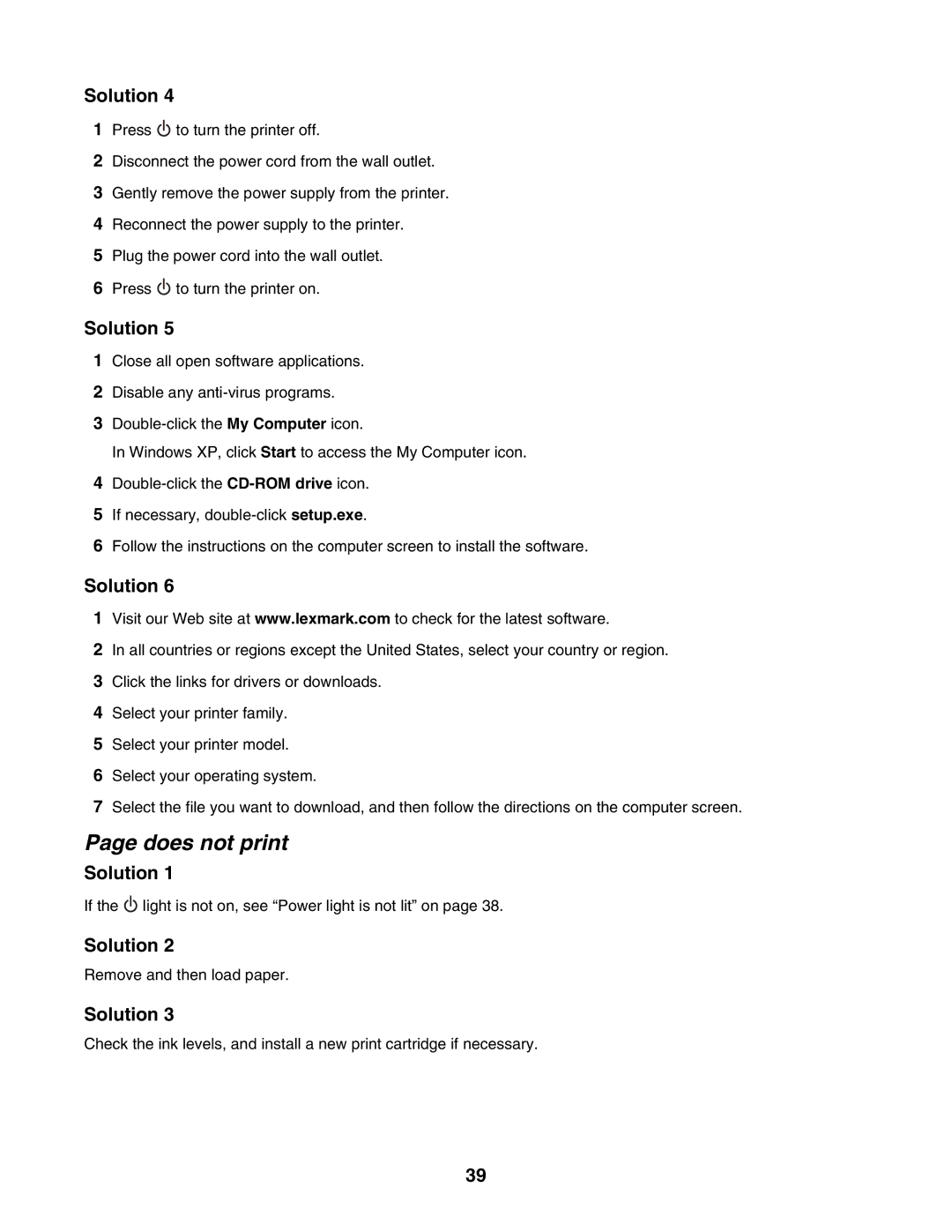 Lexmark 1400 Series manual Does not print 