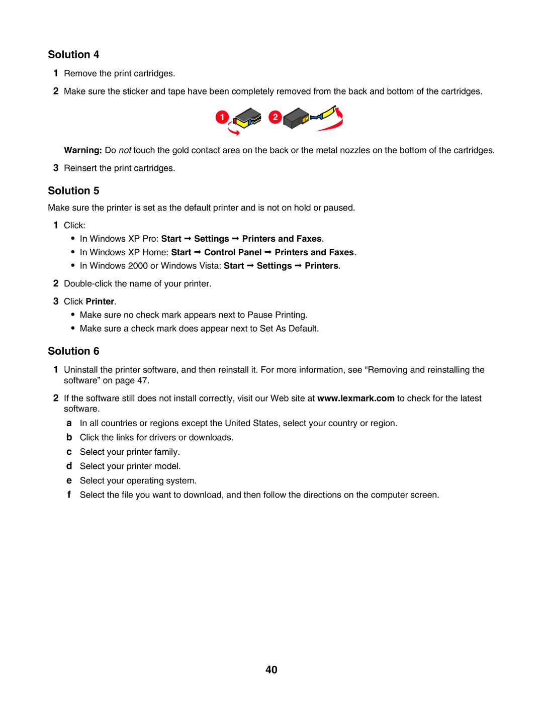 Lexmark 1400 Series manual Solution 