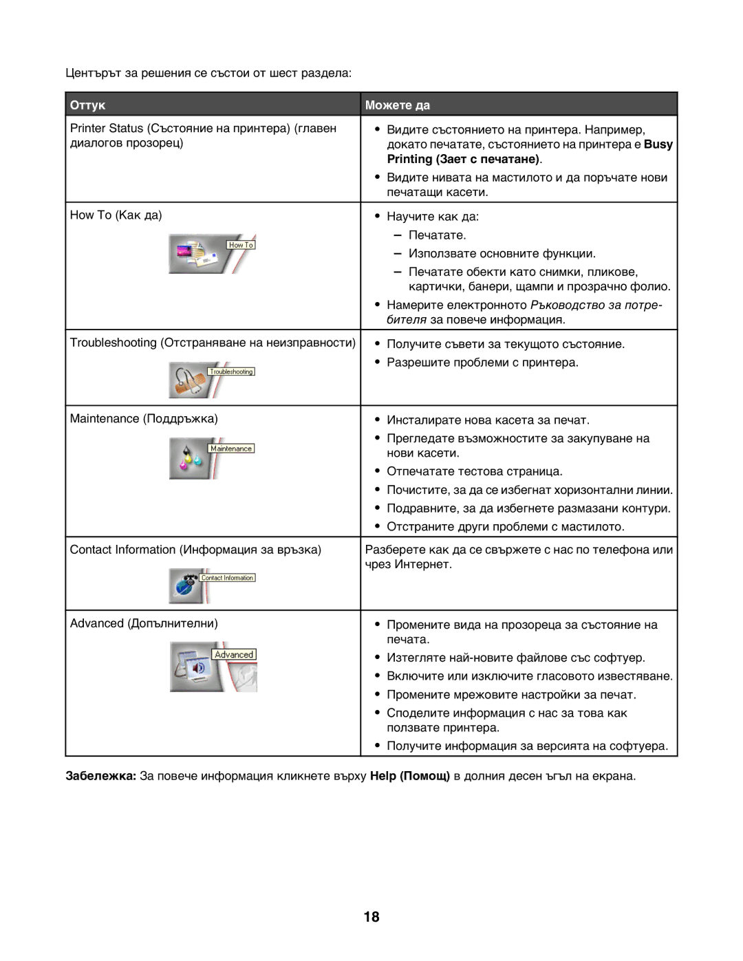 Lexmark 1400 manual Оттук Можете да, Printing Зает с печатане 