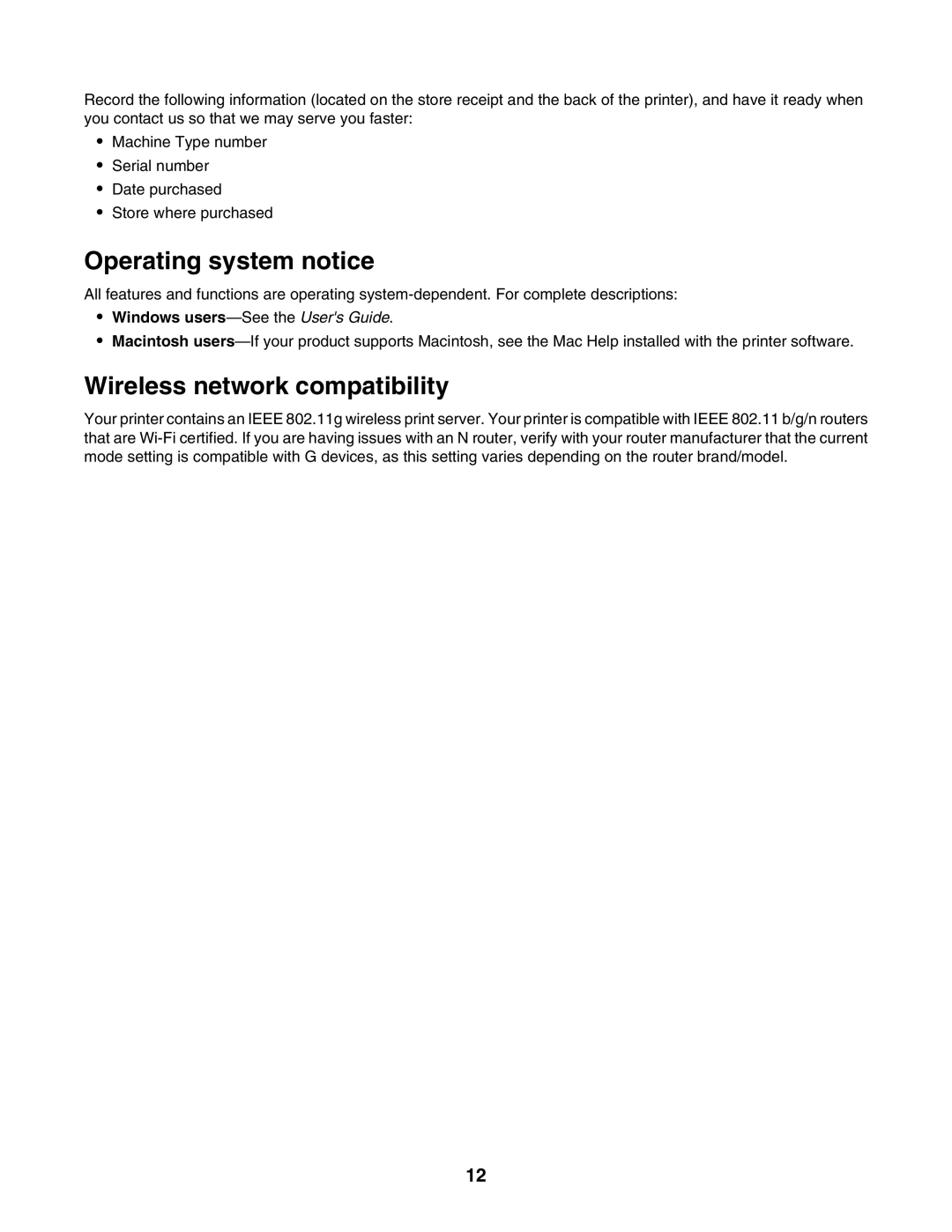 Lexmark 1500 Series manual Operating system notice, Wireless network compatibility, Windows users-See the Users Guide 