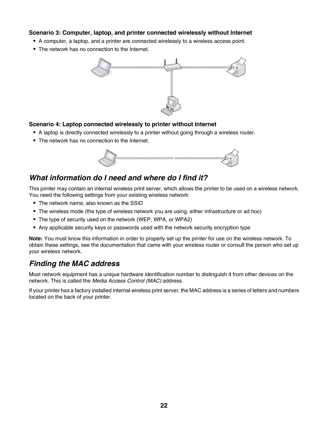 Lexmark 1500 Series manual What information do I need and where do I find it?, Finding the MAC address 