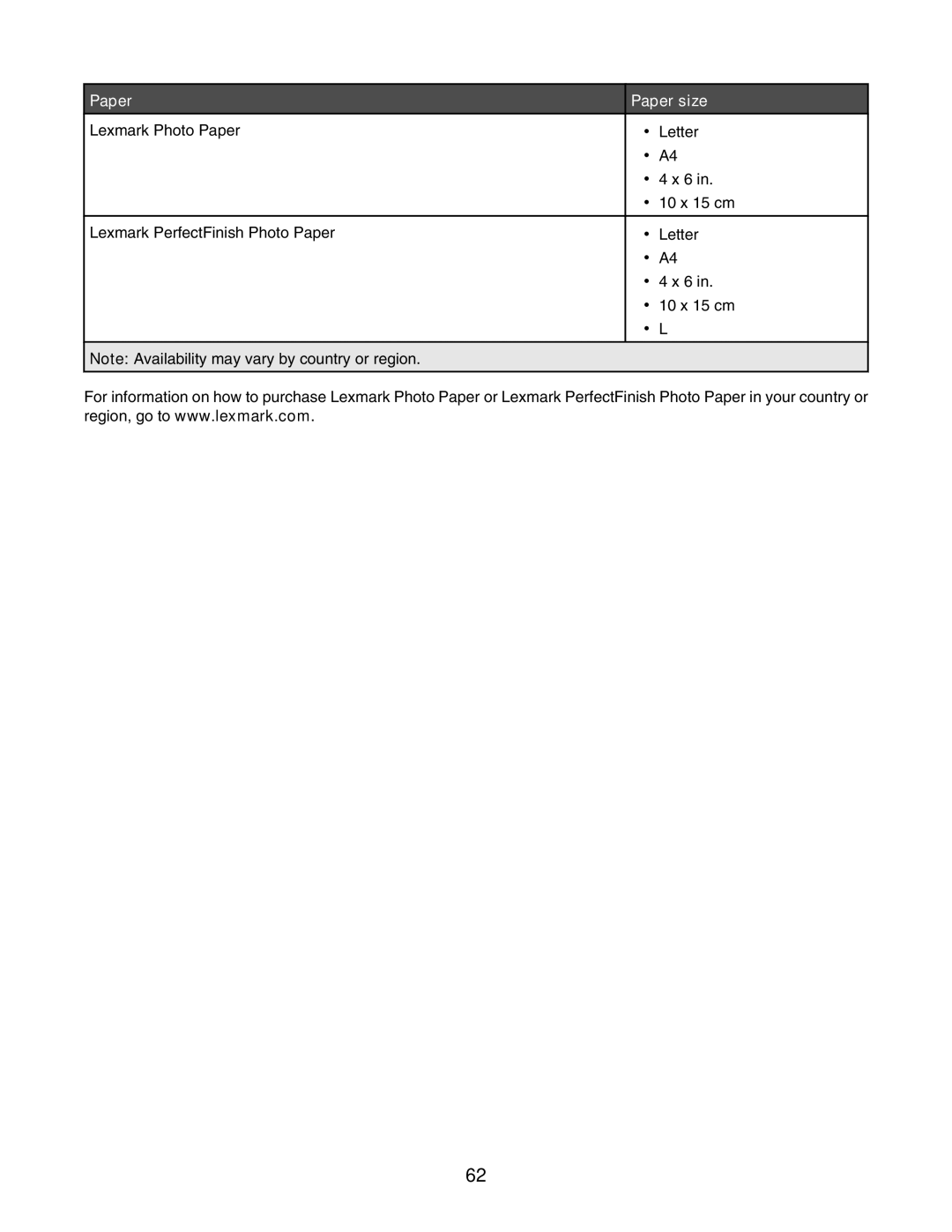 Lexmark 1500 Series manual Paper size 