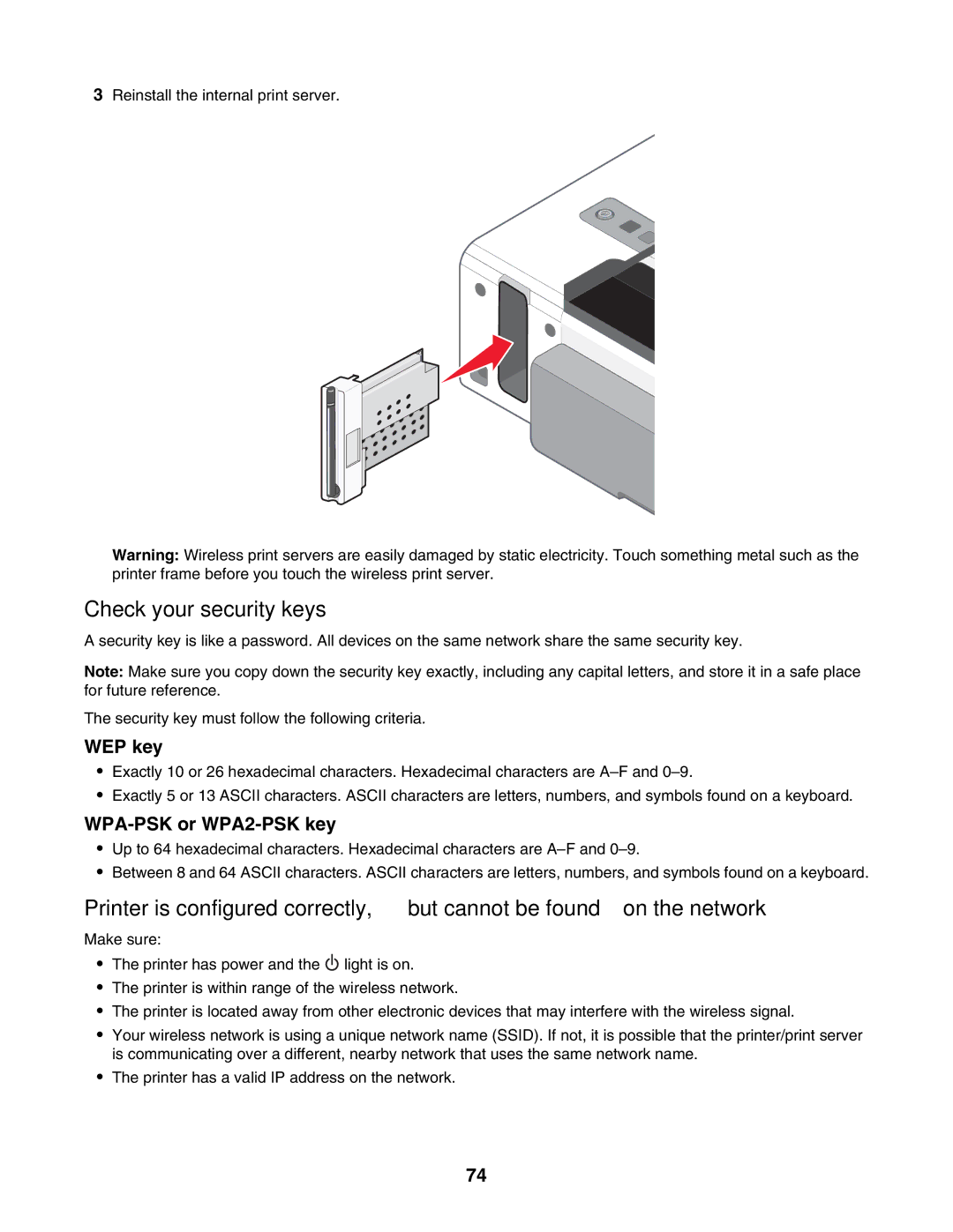 Lexmark 1500 Series manual Check your security keys, WEP key, WPA-PSK or WPA2-PSK key 