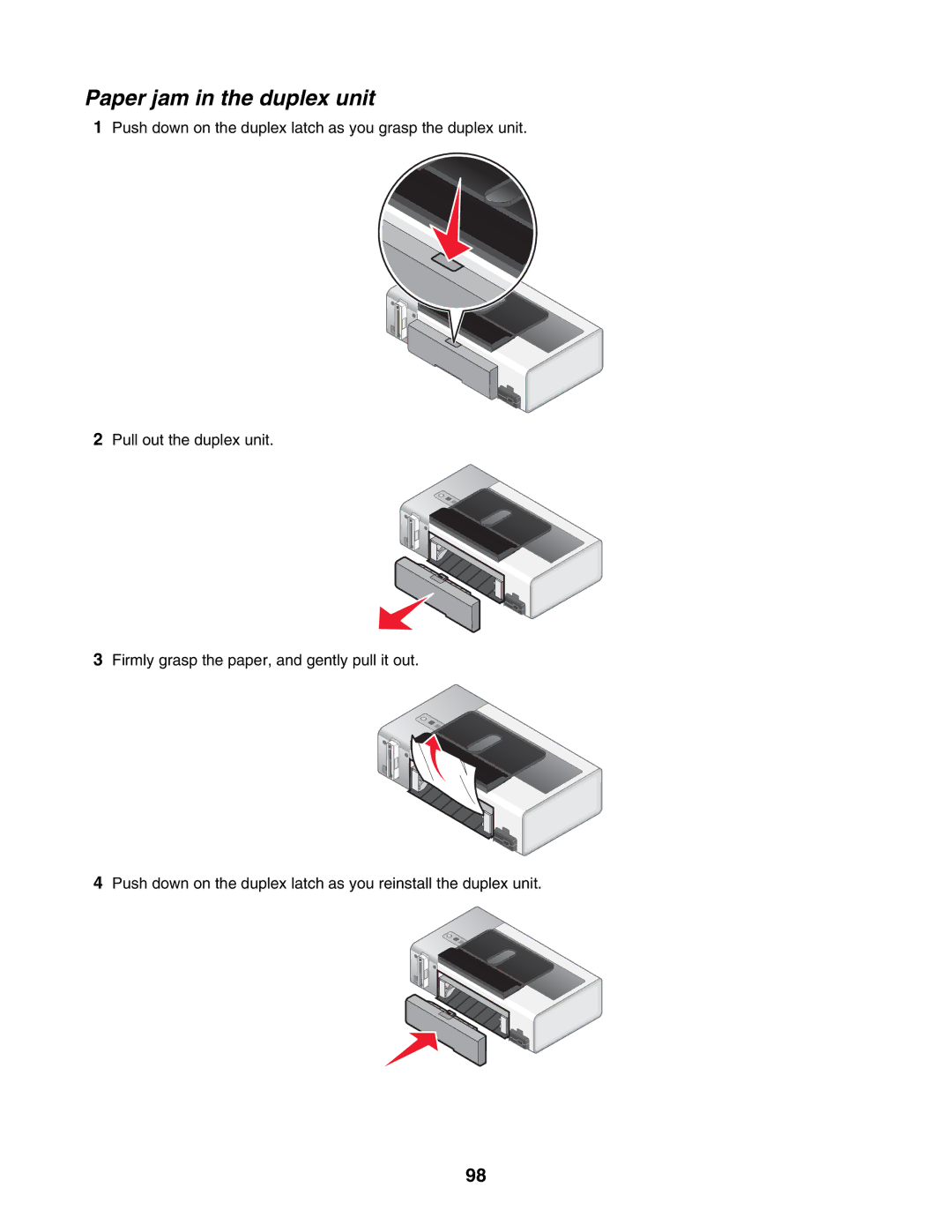 Lexmark 1500 Series manual Paper jam in the duplex unit 