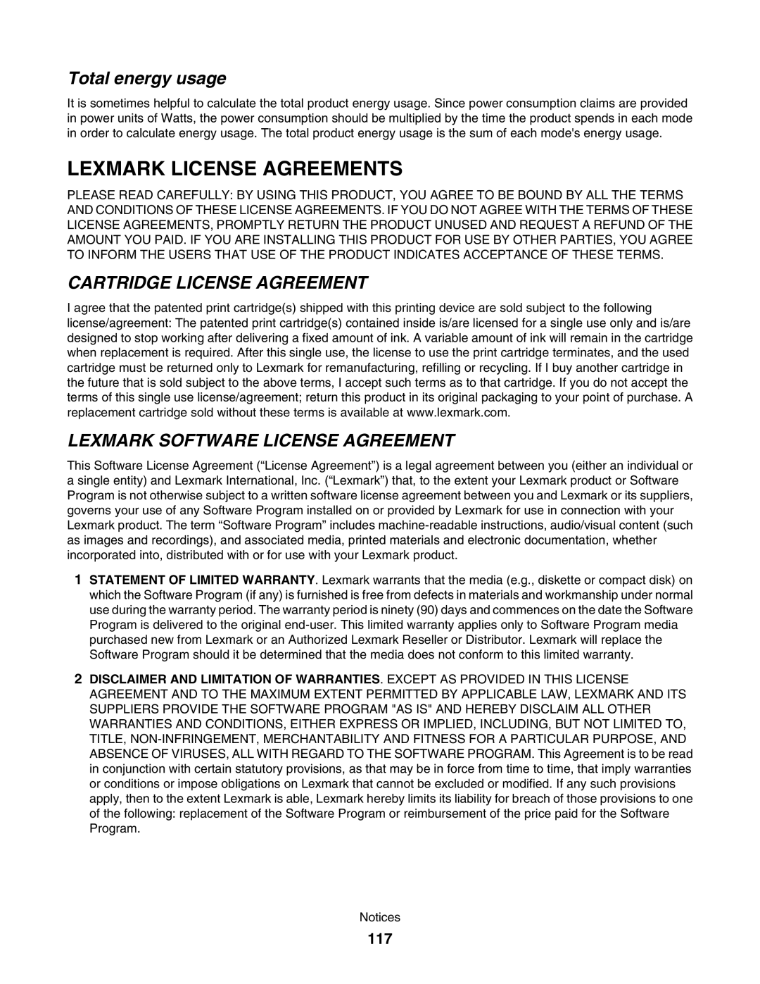 Lexmark 1500 manual Total energy usage, 117 