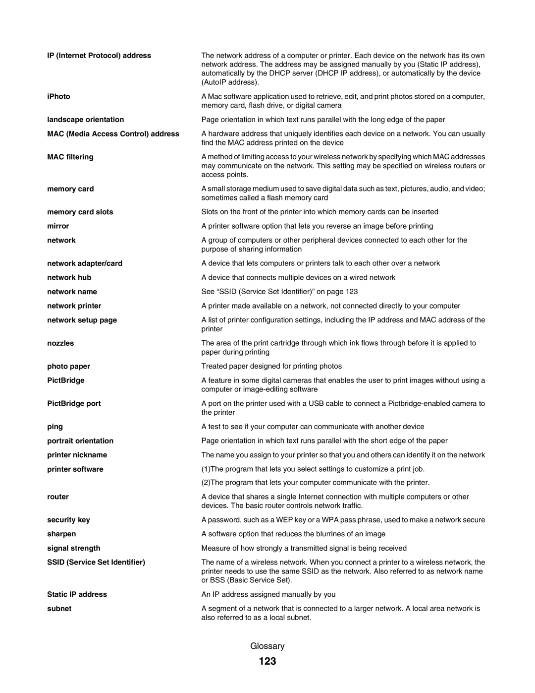 Lexmark 1500 manual 123, IP Internet Protocol address 