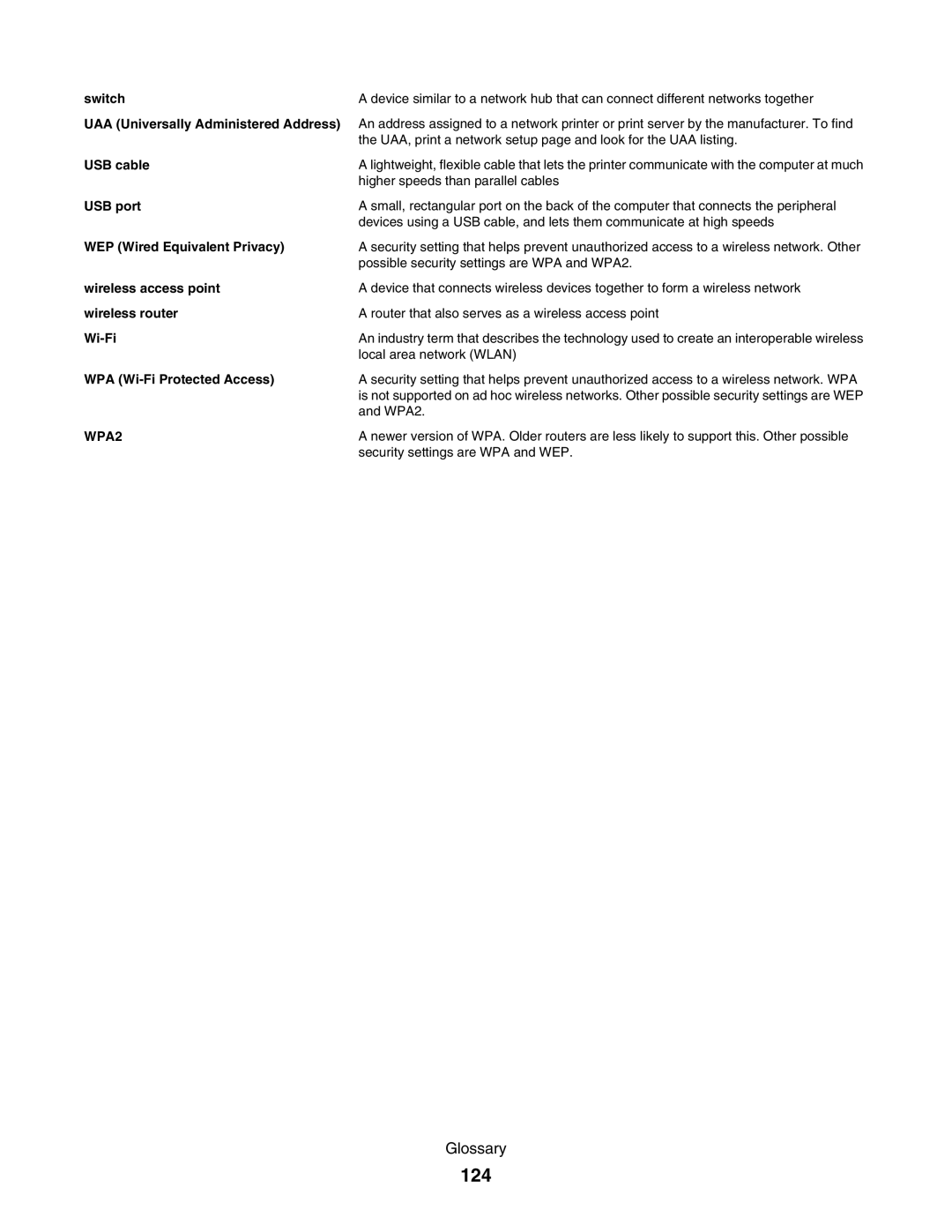 Lexmark 1500 manual 124, UAA Universally Administered Address 