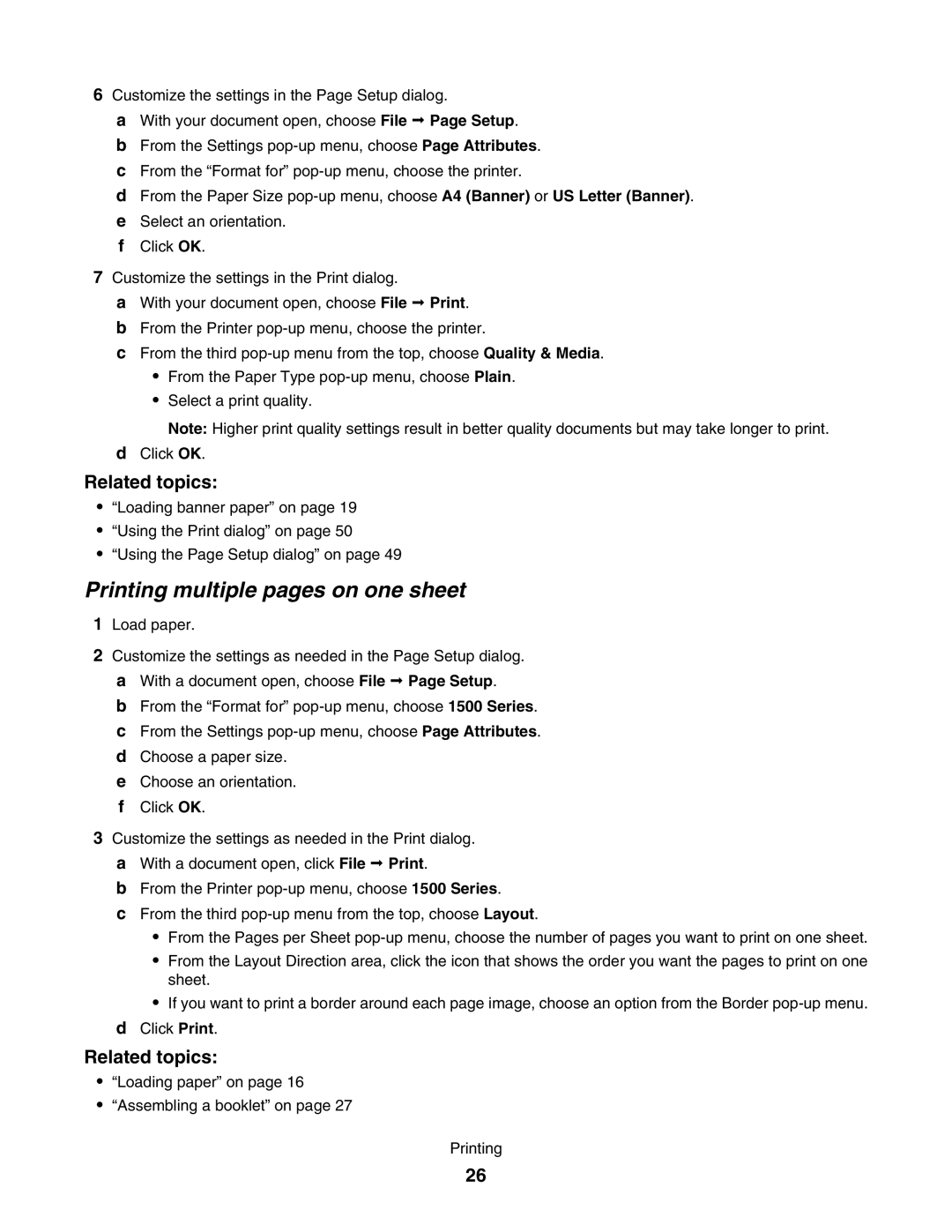 Lexmark 1500 manual Printing multiple pages on one sheet 