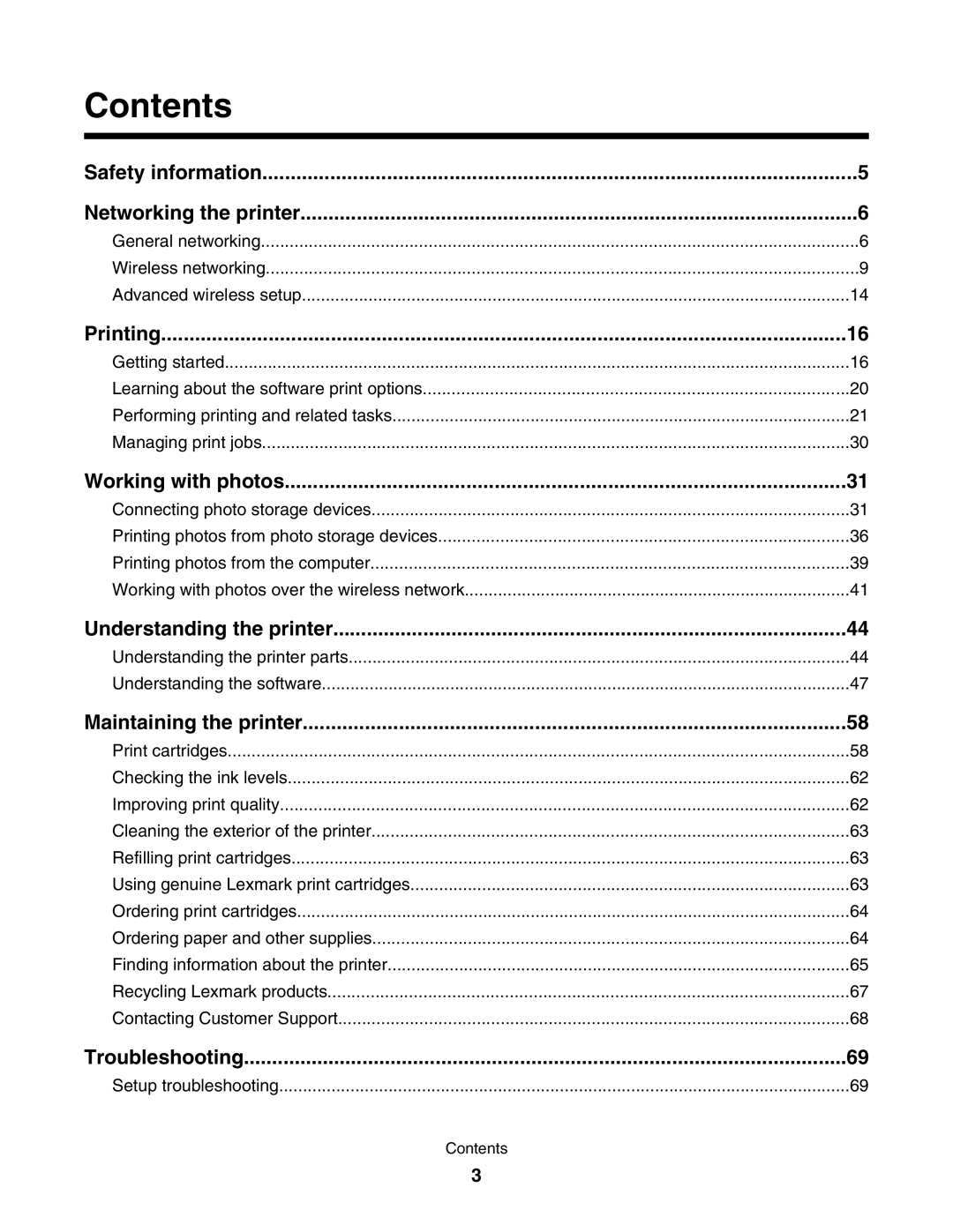 Lexmark 1500 manual Contents 