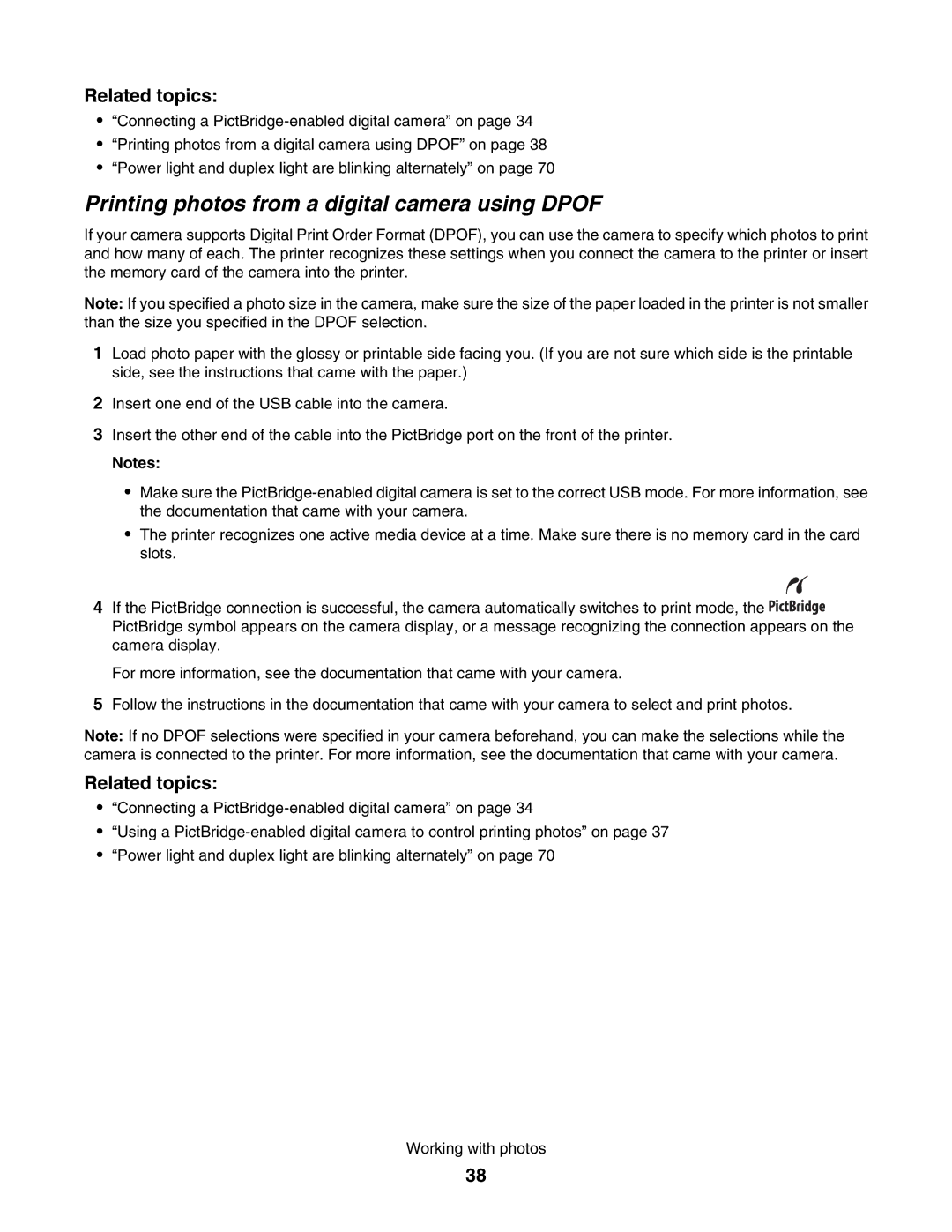 Lexmark 1500 manual Printing photos from a digital camera using Dpof 