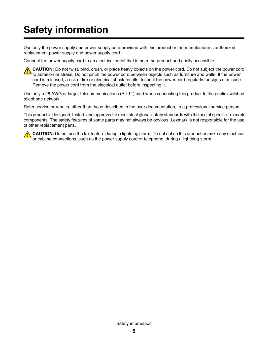 Lexmark 1500 manual Safety information 