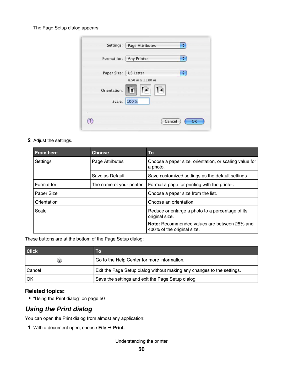 Lexmark 1500 manual Using the Print dialog, From here Choose 