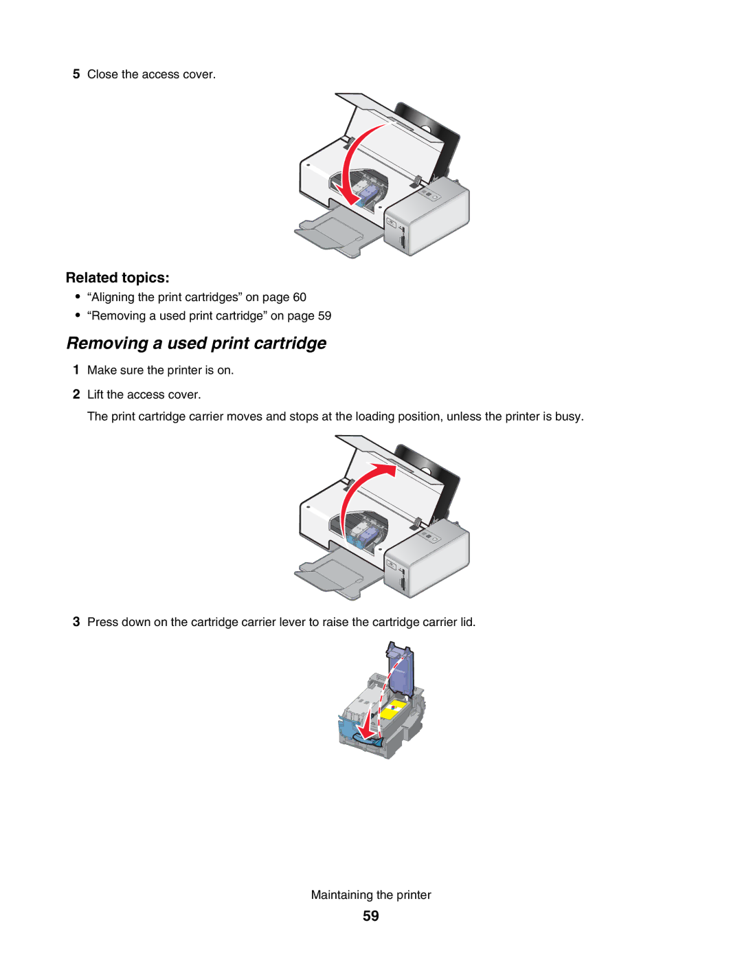 Lexmark 1500 manual Removing a used print cartridge 