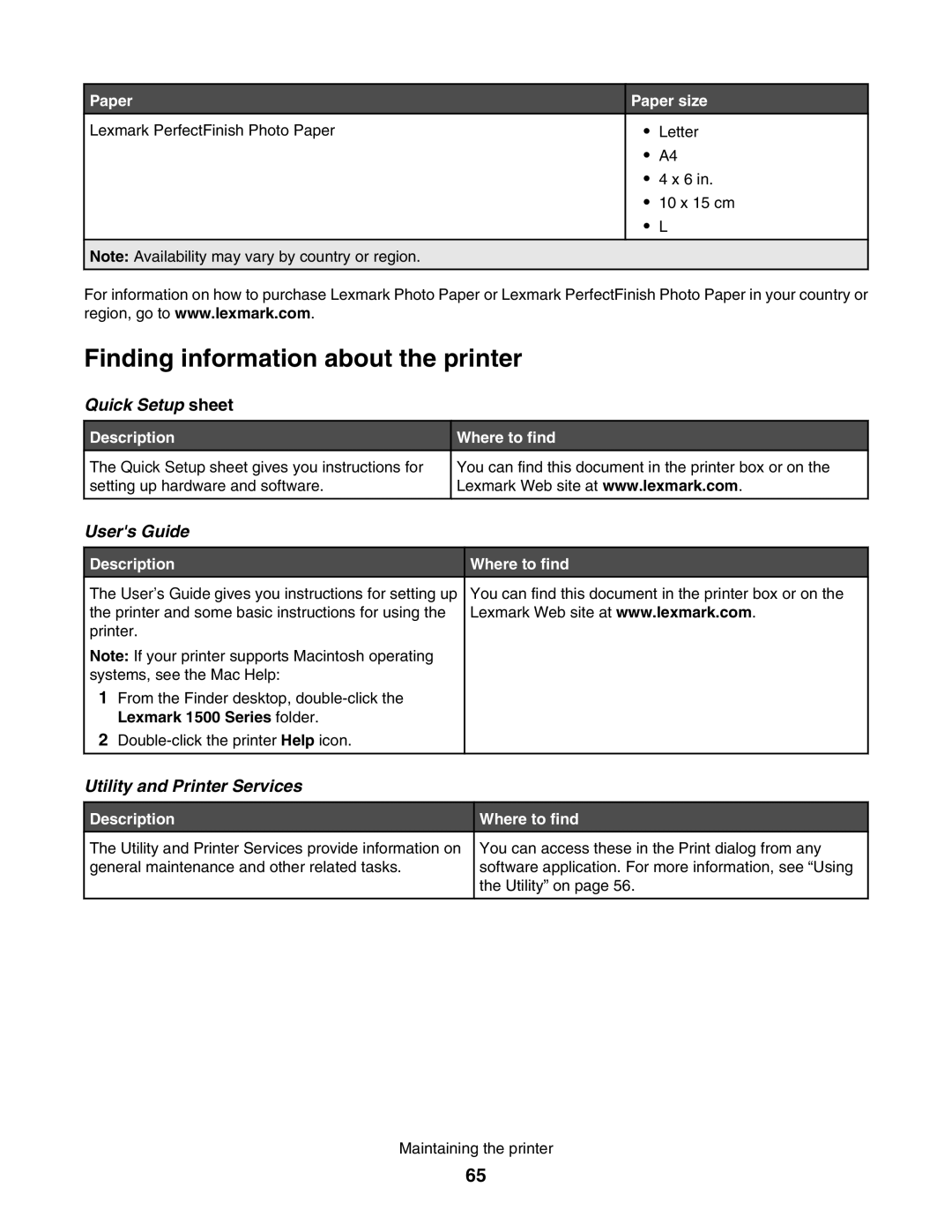 Lexmark manual Finding information about the printer, Lexmark 1500 Series folder 