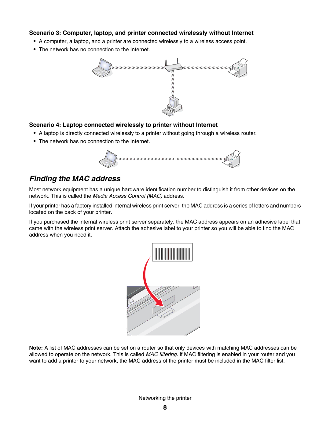 Lexmark 1500 manual Finding the MAC address 