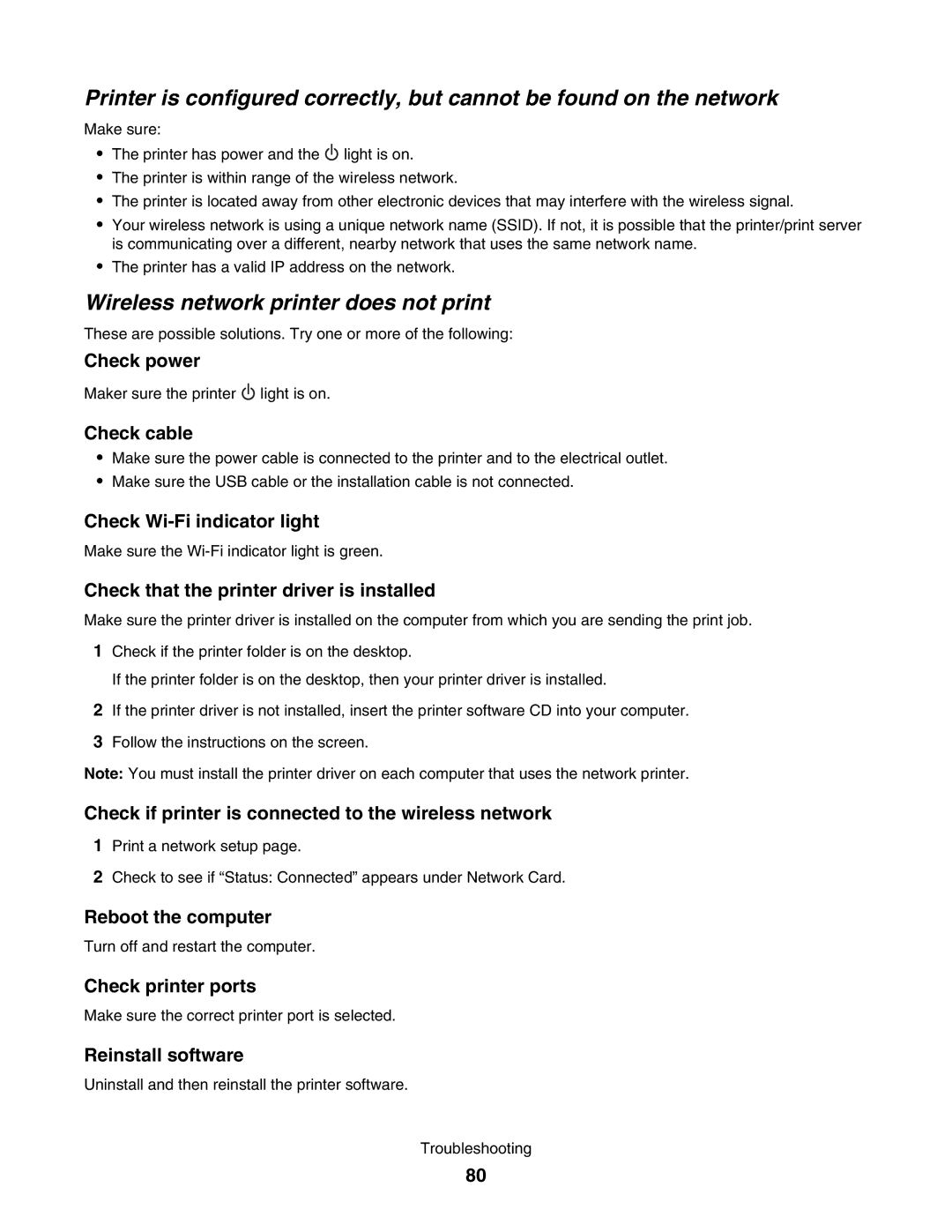 Lexmark 1500 manual Wireless network printer does not print 