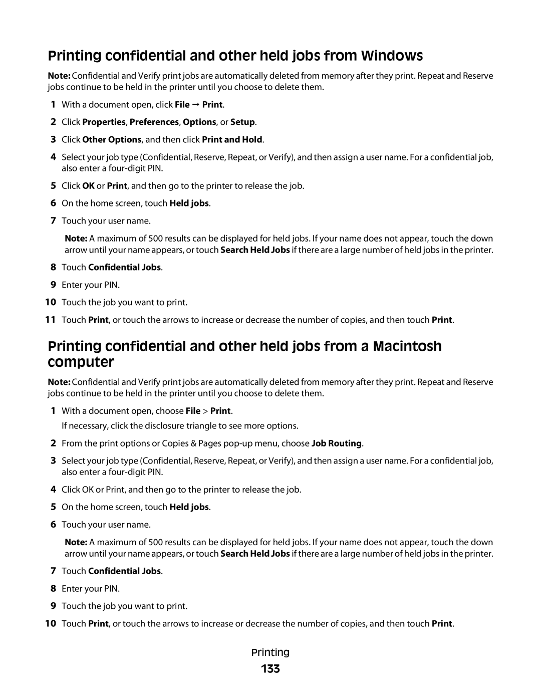 Lexmark 16M1994, 16M1985, 90T7250 manual Printing confidential and other held jobs from Windows, 133, Touch Confidential Jobs 