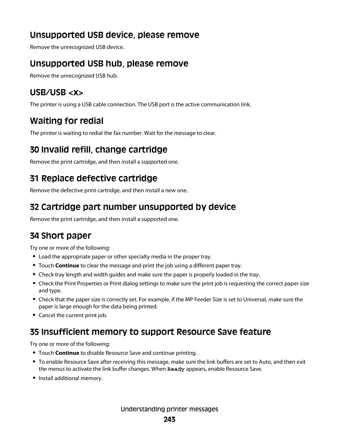 Lexmark 16M1260 Unsupported USB device, please remove, Unsupported USB hub, please remove, Usb/Usb, Waiting for redial 