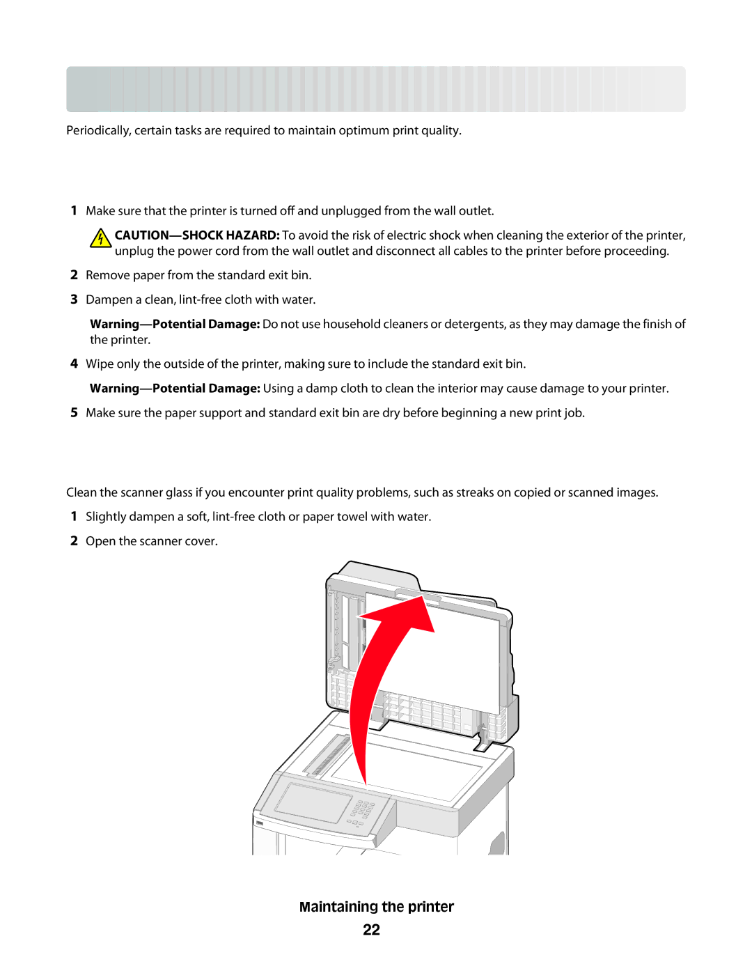 Lexmark X658dtme manual Main taining th e prin t er, Cleaning the exterior of the printer, Cleaning the scanner glass, 252 