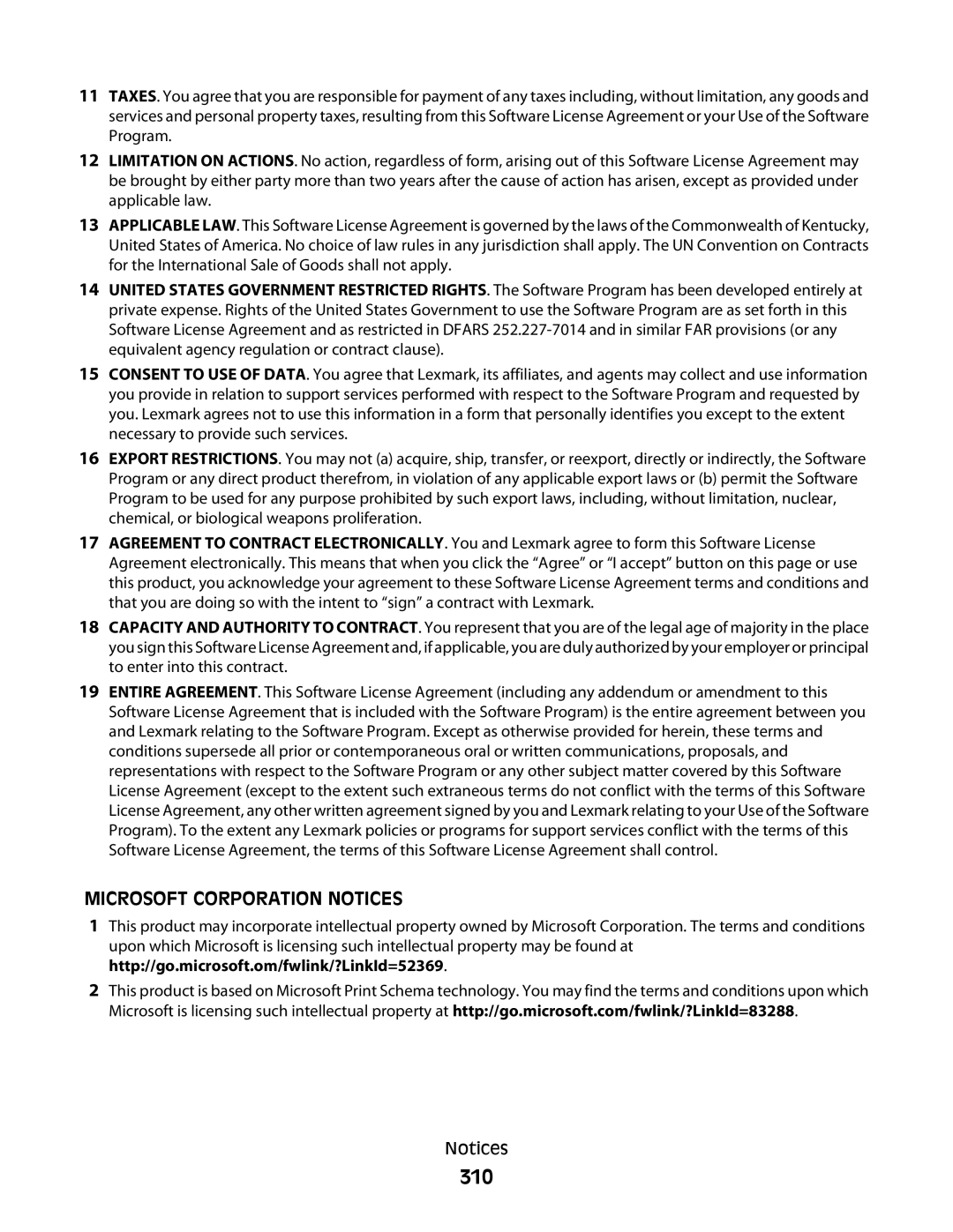 Lexmark X658dfe, 16M1994, 16M1985, 90T7250, X658dtfe, X658dtme, X658dme, X656dte, X656de manual 310, Microsoft Corporation Notices 