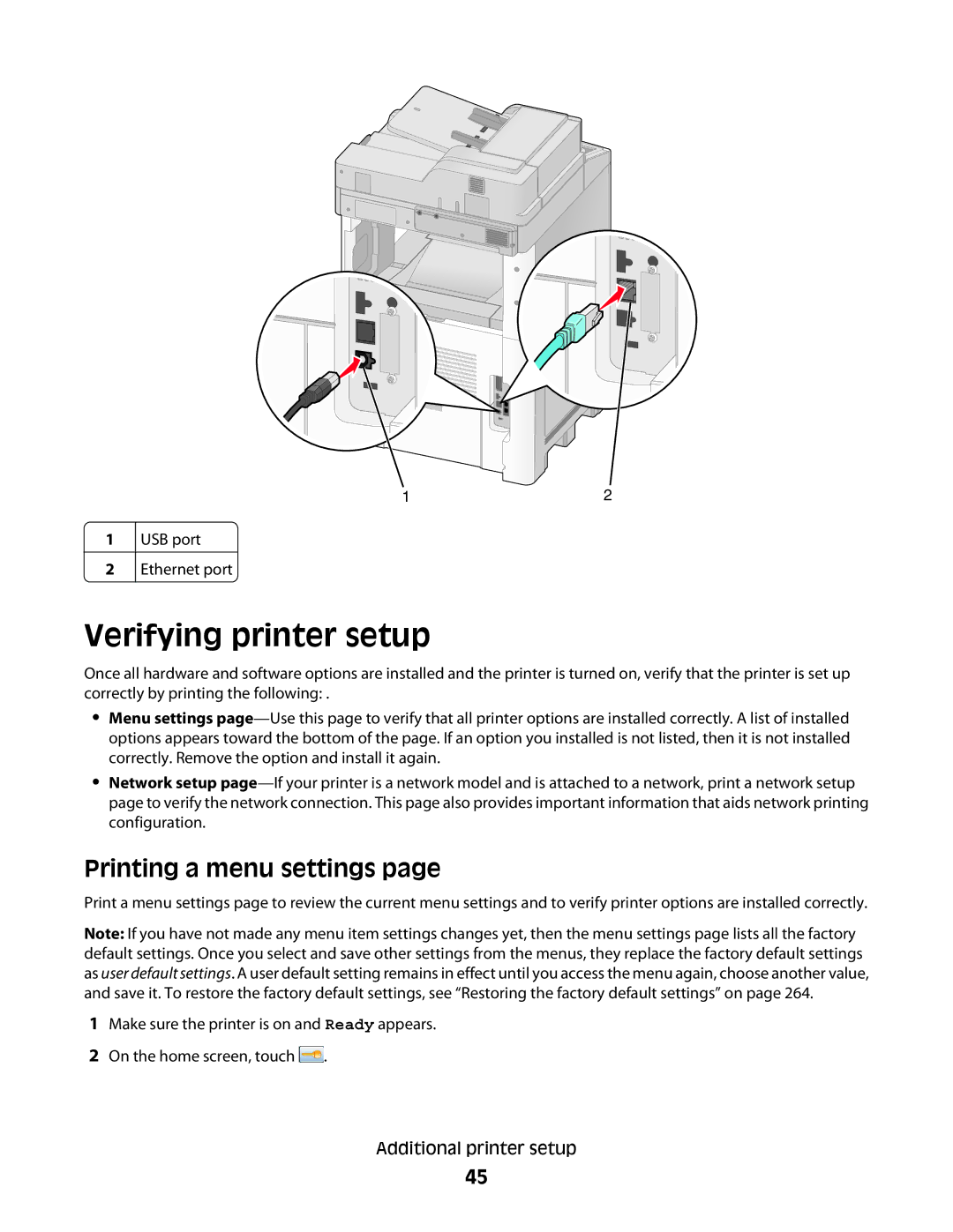 Lexmark X658dme, 16M1994, 16M1985, 90T7250, X658dtfe, X658dtme, X658dfe manual Verifying printer setup, Printing a menu settings 