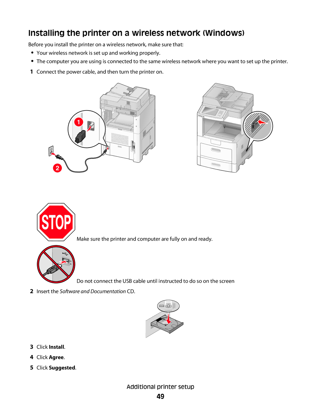 Lexmark X654de, 16M1994, 16M1985, 90T7250, X658d, X656de Installing the printer on a wireless network Windows, Click Suggested 