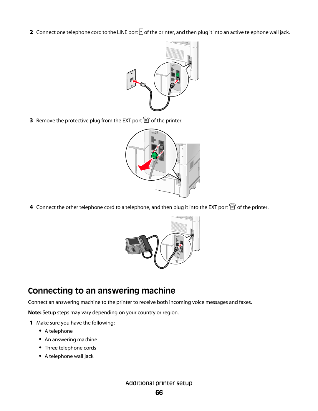 Lexmark X656de, 16M1994, 16M1985, 90T7250, X658dtfe, X658dtme, X658dfe, X658dme, X656dte Connecting to an answering machine 