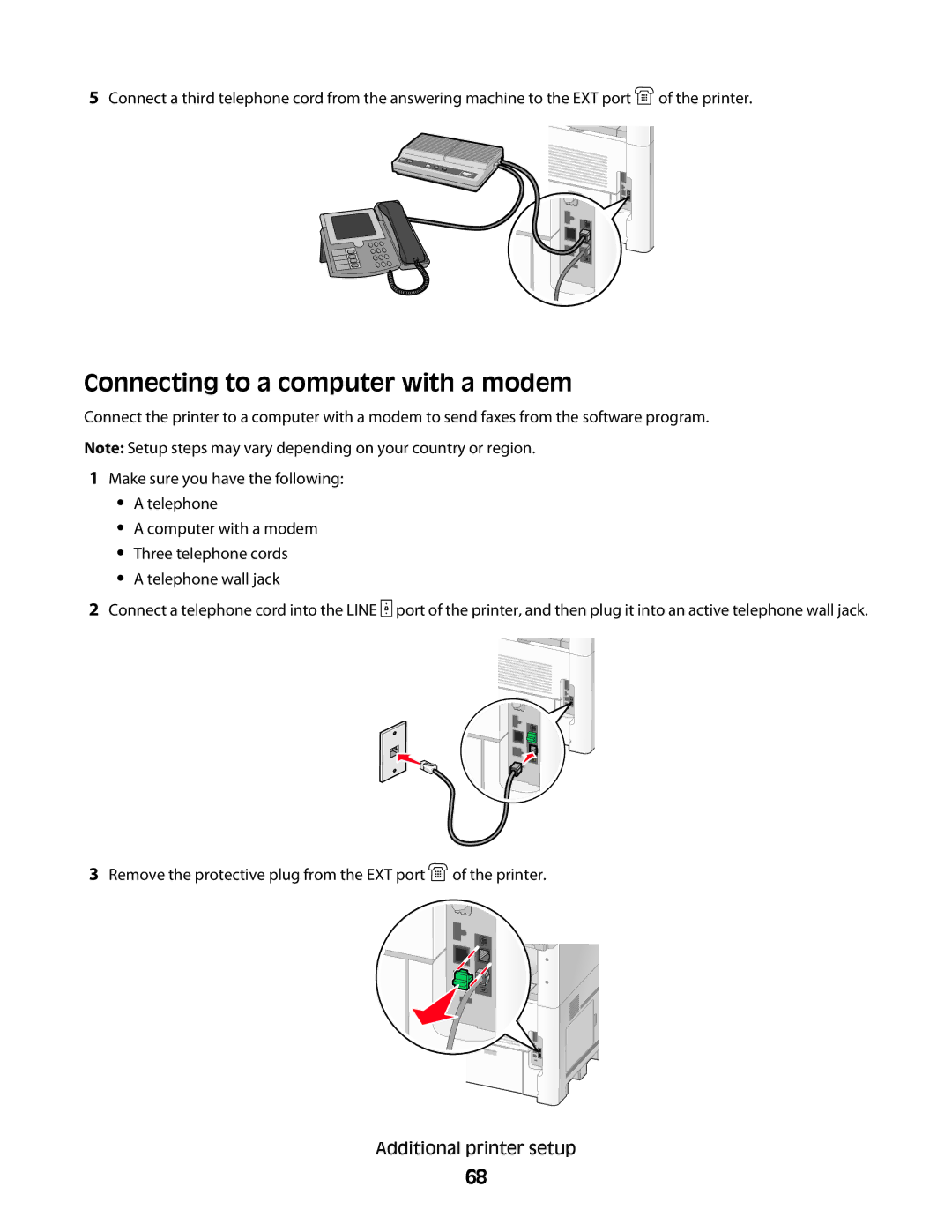 Lexmark X654de, 16M1994, 16M1985, 90T7250, X658dtfe, X658dtme, X658dfe, X658dme, X656dte Connecting to a computer with a modem 