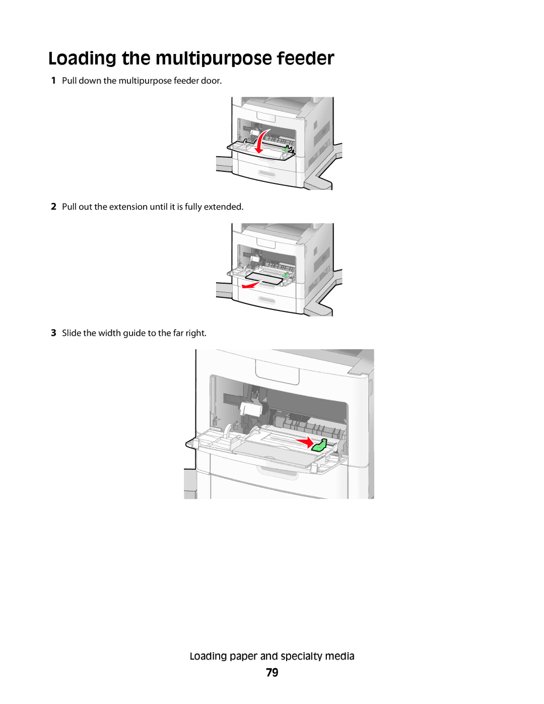 Lexmark 16M1994, 16M1985, 90T7250, X658dtfe, X658dtme, X658dfe, X658dme, X656dte, X656de manual Loading the multipurpose feeder 