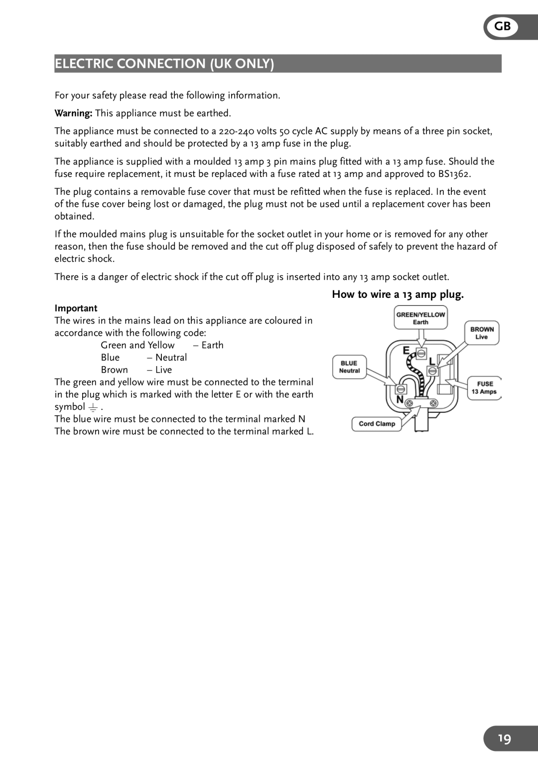 Lexmark 12EZ, 18EZ, 9EZ user manual Electric Connection UK only 