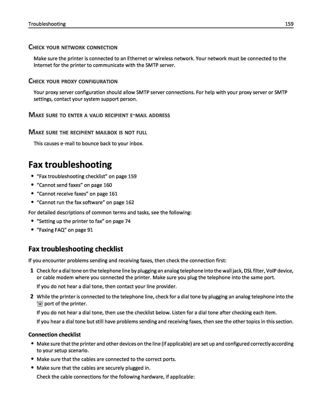 Lexmark 200, 20E manual Fax troubleshooting checklist, Check Your Network Connection, Check Your Proxy Configuration 