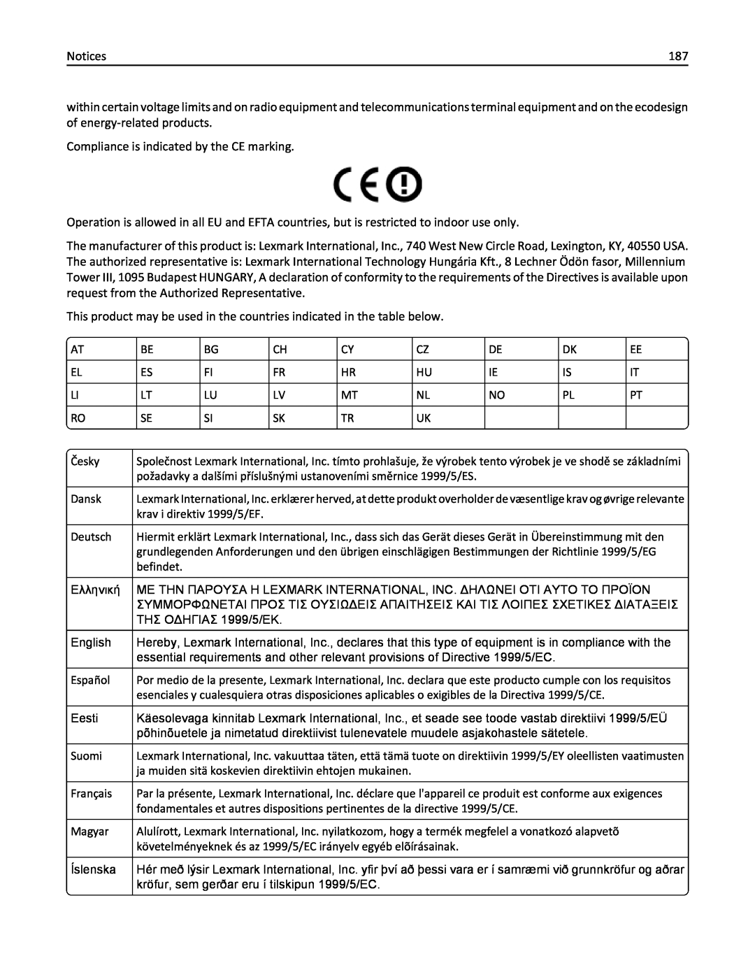 Lexmark 200, 20E manual Notices 