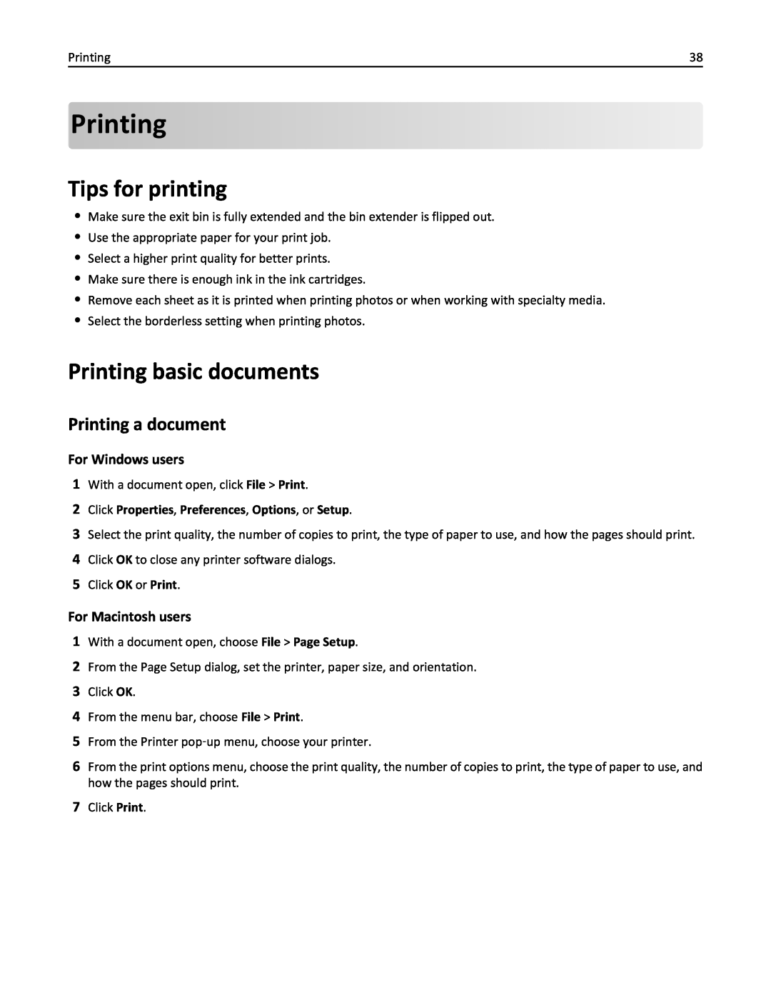 Lexmark 20E, 200 manual Tips for printing, Printing basic documents, Printing a document 